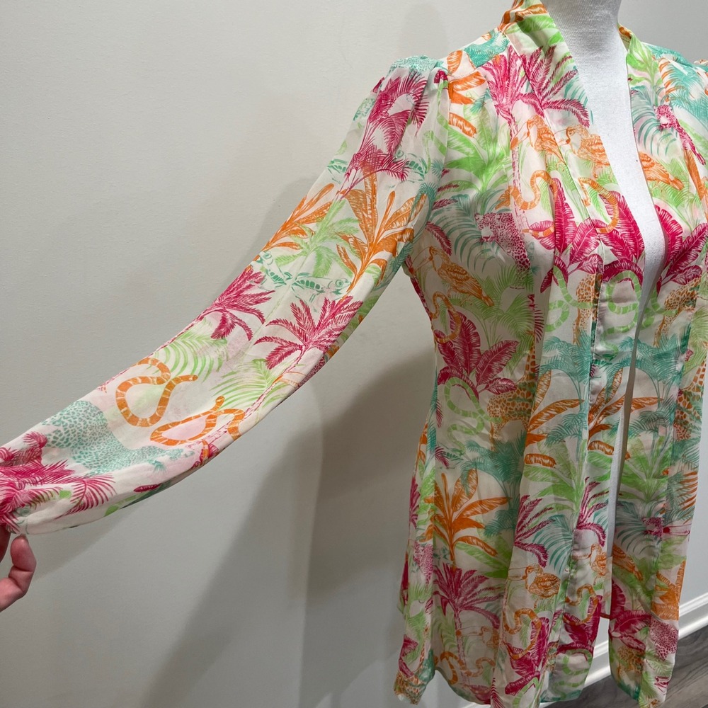 Cabi Sunset Kimono Safari Wrap Womens XS Tropical‎ Jungle Resortwear Sheer Tie - Picture 3 of 6